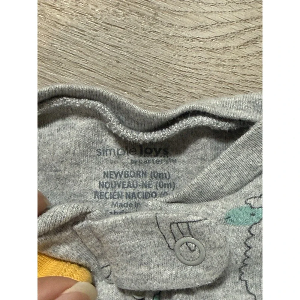 Simple Joys Carters Newborn Footed Sleeper Lot 2pc Yellow Gray Dino NB